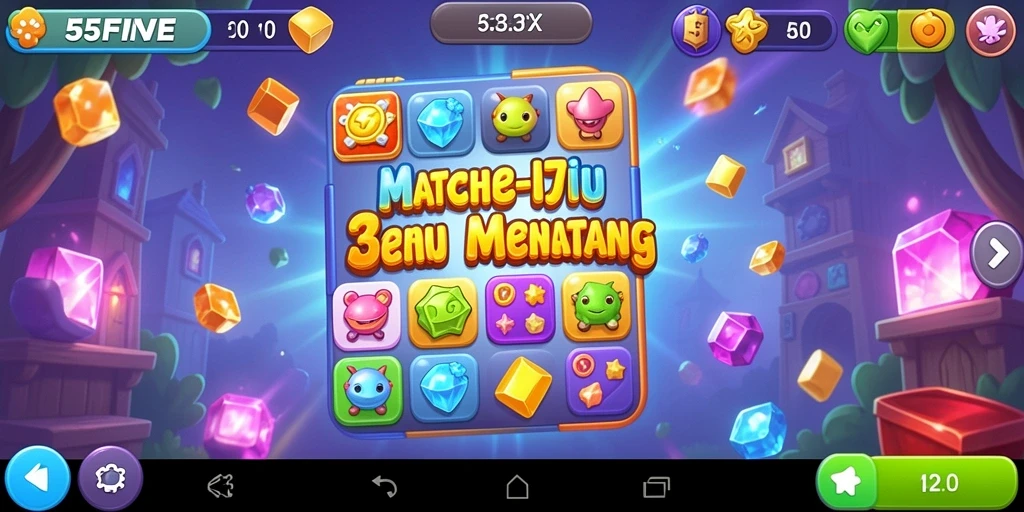 Screenshot menunjukkan gameplay seru dari permainan Match-3 55FIVE.