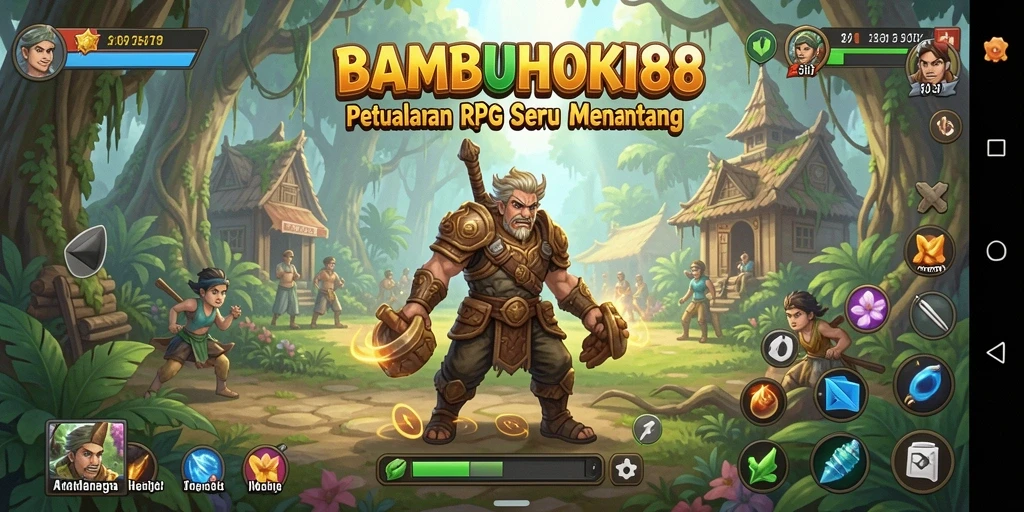 Screenshot gameplay BAMBUHOKI88 yang menunjukkan aksi petualangan RPG yang seru.