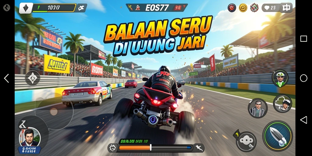 Gameplay seru balapan di sirkuit menantang.
