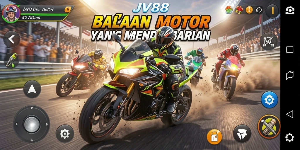 Tampilan gameplay seru dalam balapan motor yang mendebarkan.