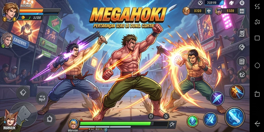 Gameplay seru dalam MEGAHOKI dengan karakter Fighting yang menantang.