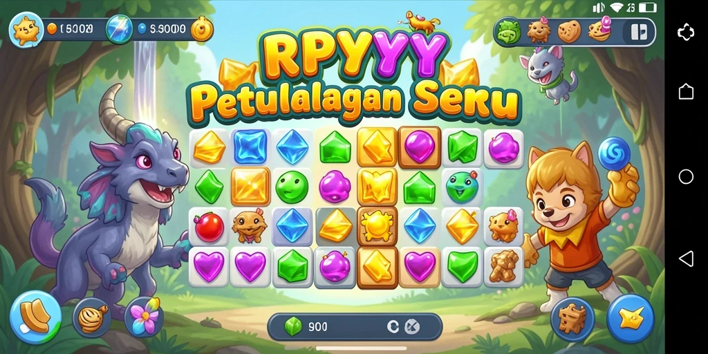 Tampilan menarik dari gameplay RPYYY dengan efek ledakan match-3.