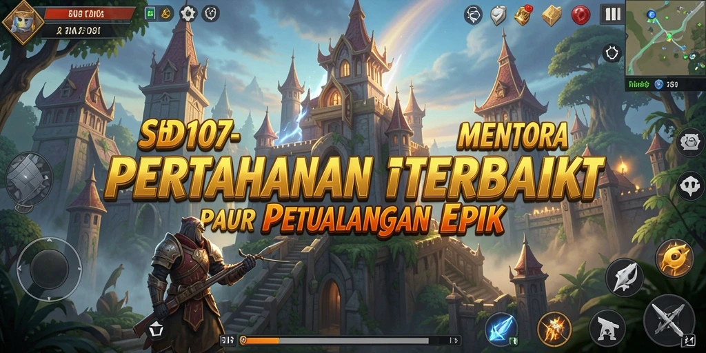 Screenshot gameplay SD107 menampilkan menara strategis dalam aksi.