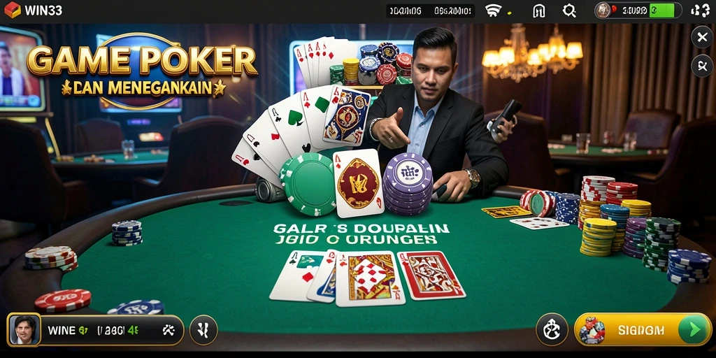 Tampilan gameplay Poker yang intens dan mendebarkan di WIN33.