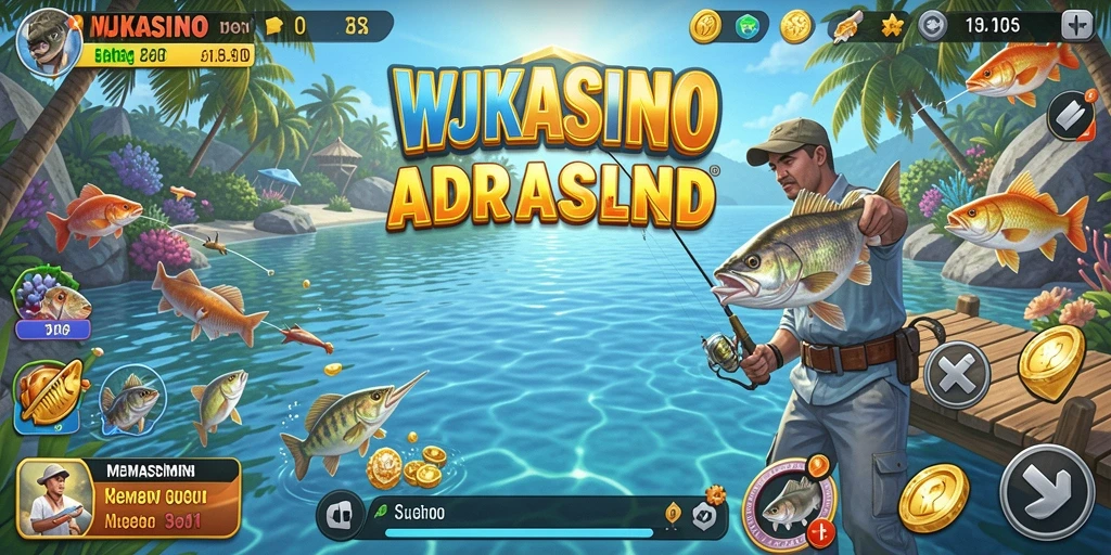 Tampilan action gameplay WJKASINO saat menangkap ikan besar.