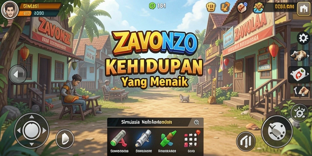 Tampilan gameplay ZAVONZO dengan interaksi karakter dan misi menarik.