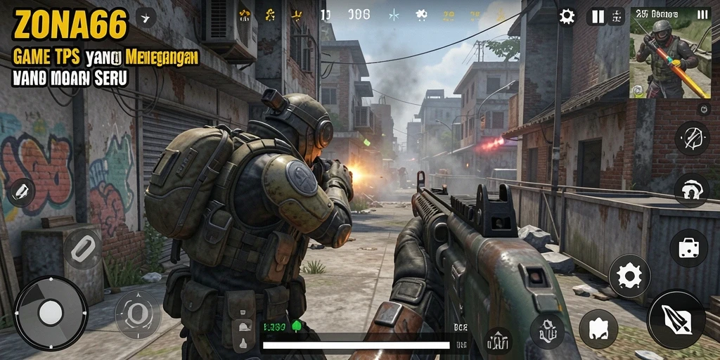 Gameplay ZONA66 dengan aksi pertempuran yang mendebarkan.